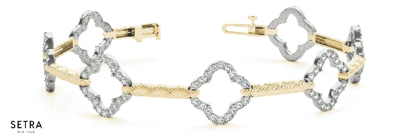 women’s bracelet with charms -1.25ct Round Cut Natural Diamonds Women Bridal Fancy Solid Bracelet In 14k Gold