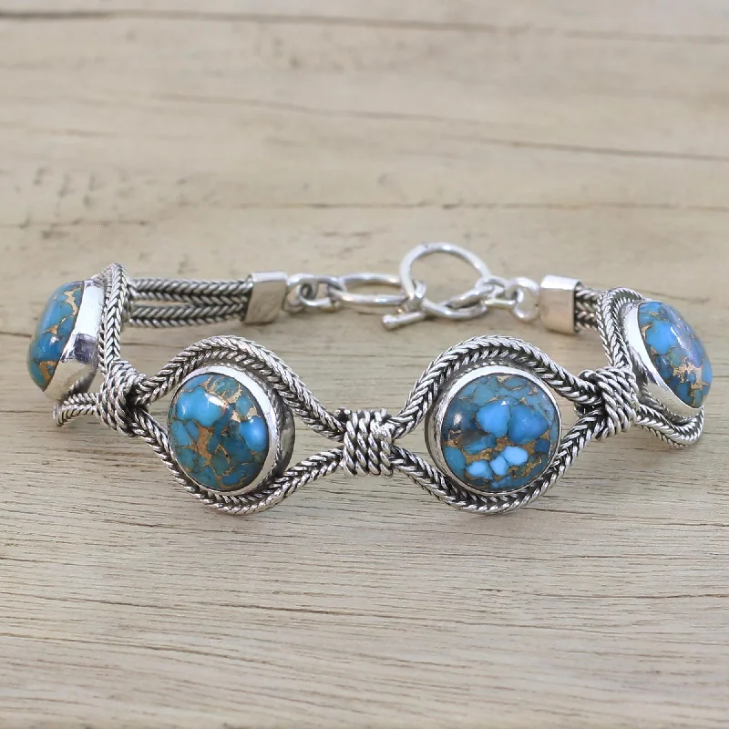 statement bangles for women -Heavenly Blues Turquoise Silver Bracelet