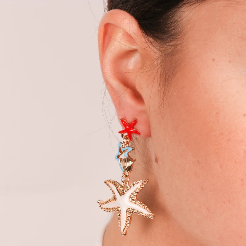 women’s chandelier earrings -Earrings with Colored Starfish