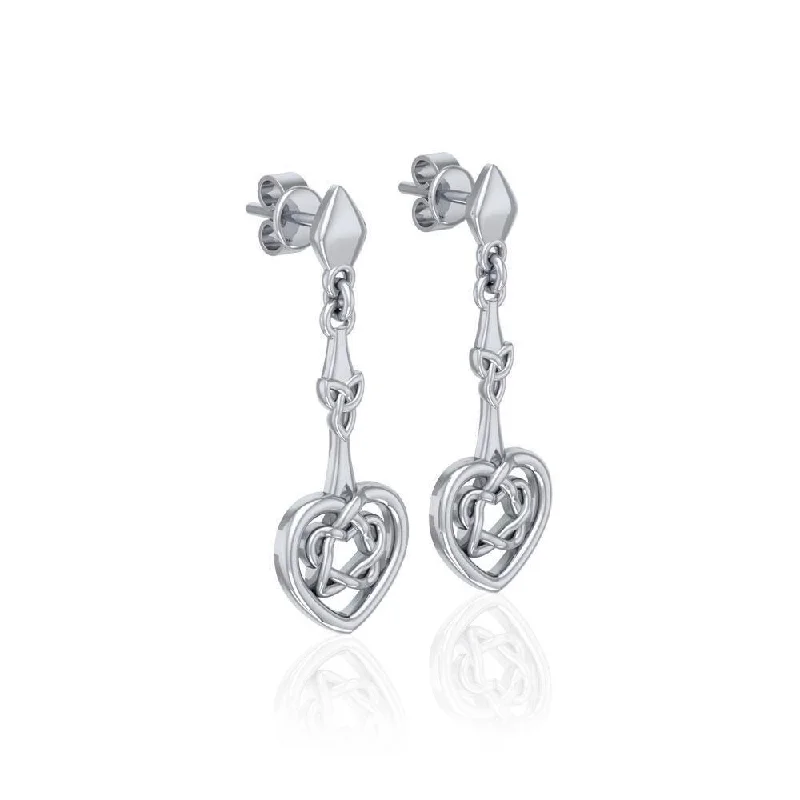 studded earrings for women -Celtic Heart Silver Post Earrings TER1676