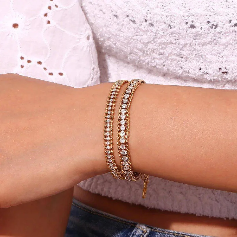 designer bracelets for women -18K Gold Plated Three Layer Round or Woven Zircon Tarnish Free Bracelet