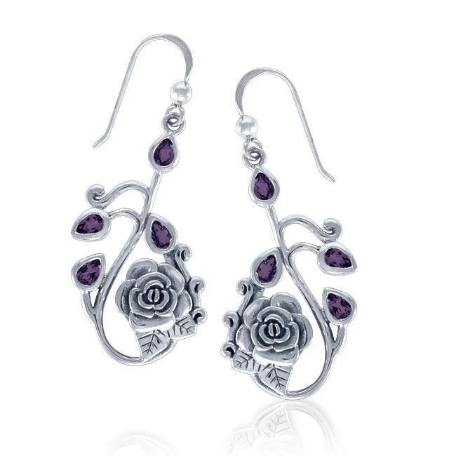 colorful gemstone earrings -Rose Flowers of Delight Silver Earrings TER1236