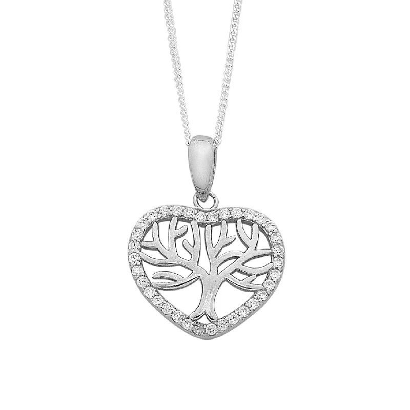 sterling silver necklaces for women -Sterling Silver Cubic Zirconia Tree of Life Heart Necklace