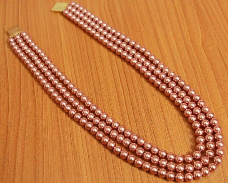 symbolic necklaces for women -Pink Semi Precious Shell Pearl 3 Line Necklace