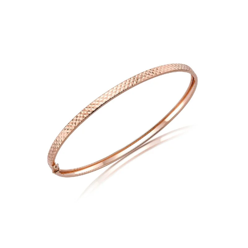 gemstone charm bracelets -9K Rose Gold Diamond Cut Flat Tube Bangle