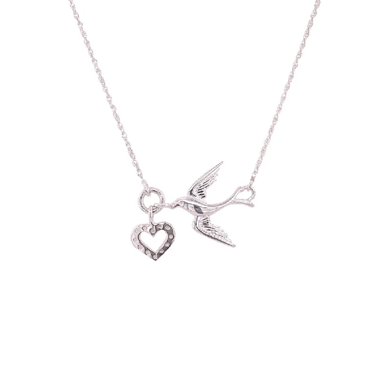 layered chain necklaces for women -Sterling Silver Cubic Zirconia Dove and Heart Necklace