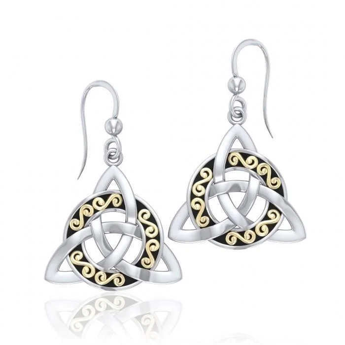 high-end earrings for women -Celtic Knotwork Trinity Sterling Silver Hook Earrings with 18k Gold accent MER708