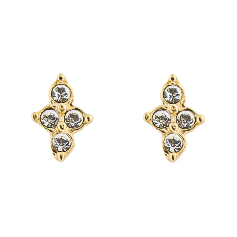 gemstone stud earrings for women -Small Flower CZ Stud Earrings - Silver Gold Plated