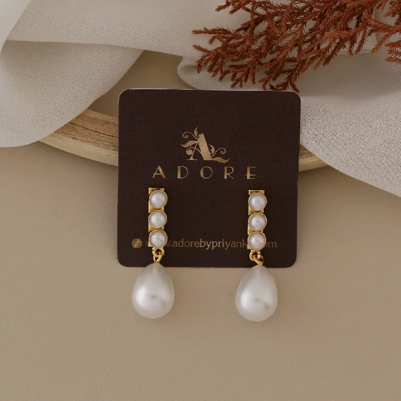 dangle earrings for women -Pearly Tri Pearl Earring