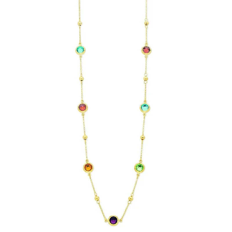 charm necklaces for women -9ct Yellow Gold Silver Infused Multi Coloured Crystal Necklace 75cm