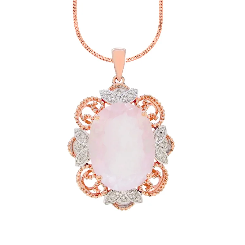 stunning statement necklaces for women -9ct Rose Gold Diamond Set Rose Quartz Necklace