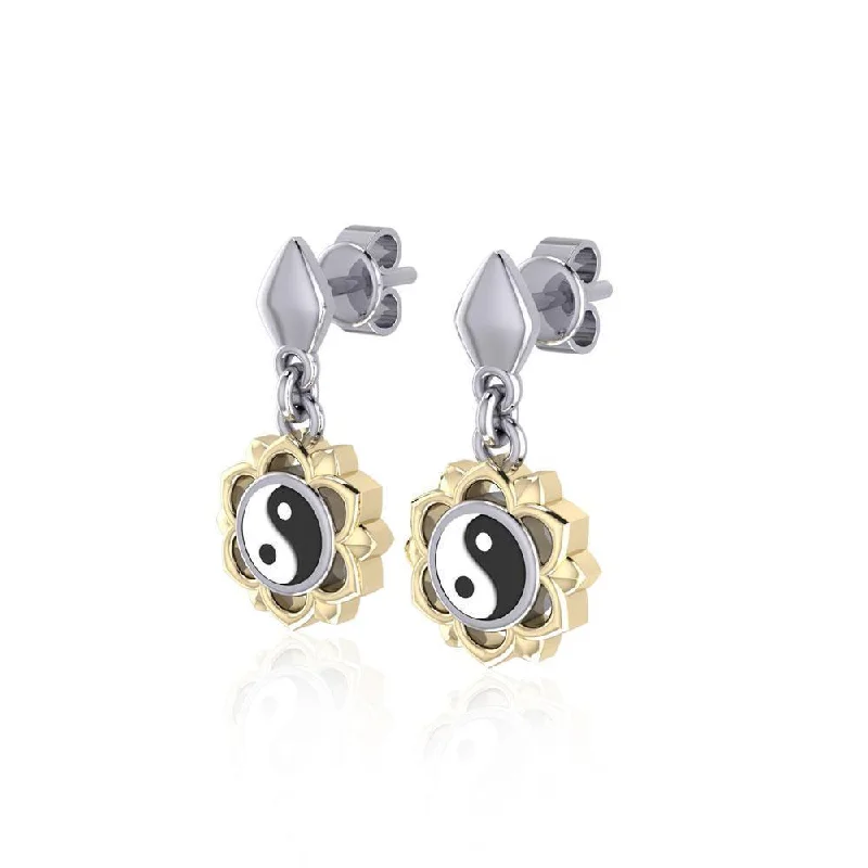 chunky earrings for women -Yin Yang Chakra Silver and Gold Post Earring MER1691-YY