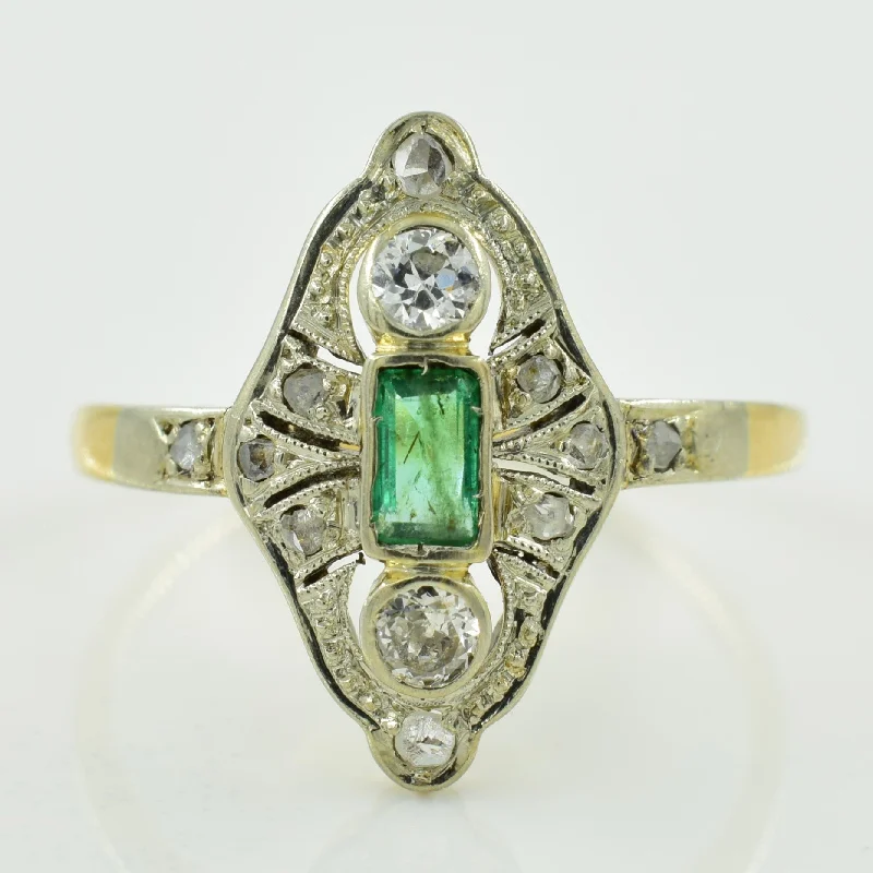 Art Deco Diamond & Emerald Cocktail Ring | 0.20ctw, 0.10ct | SZ 6 |