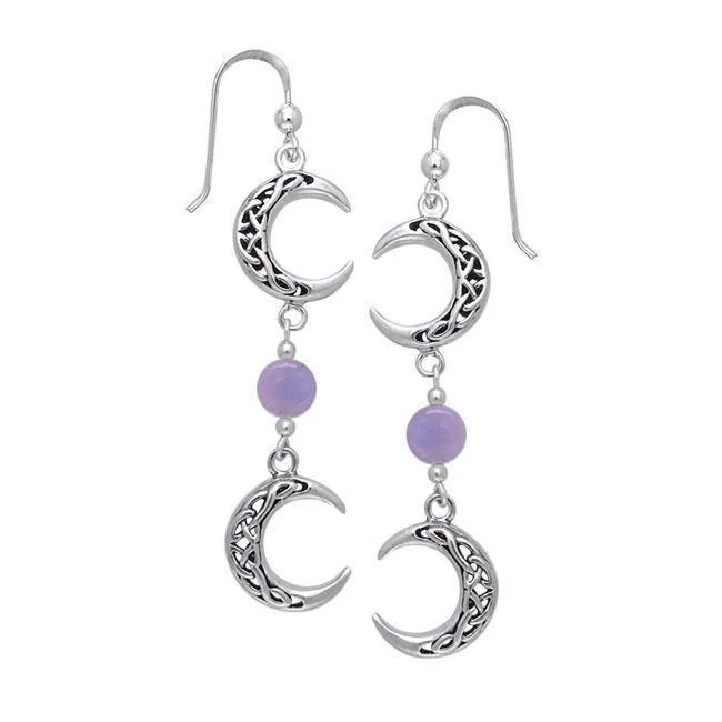 colorful gemstone earrings -Celtic Knotwork Silver Crescent Moon Earrings TER149