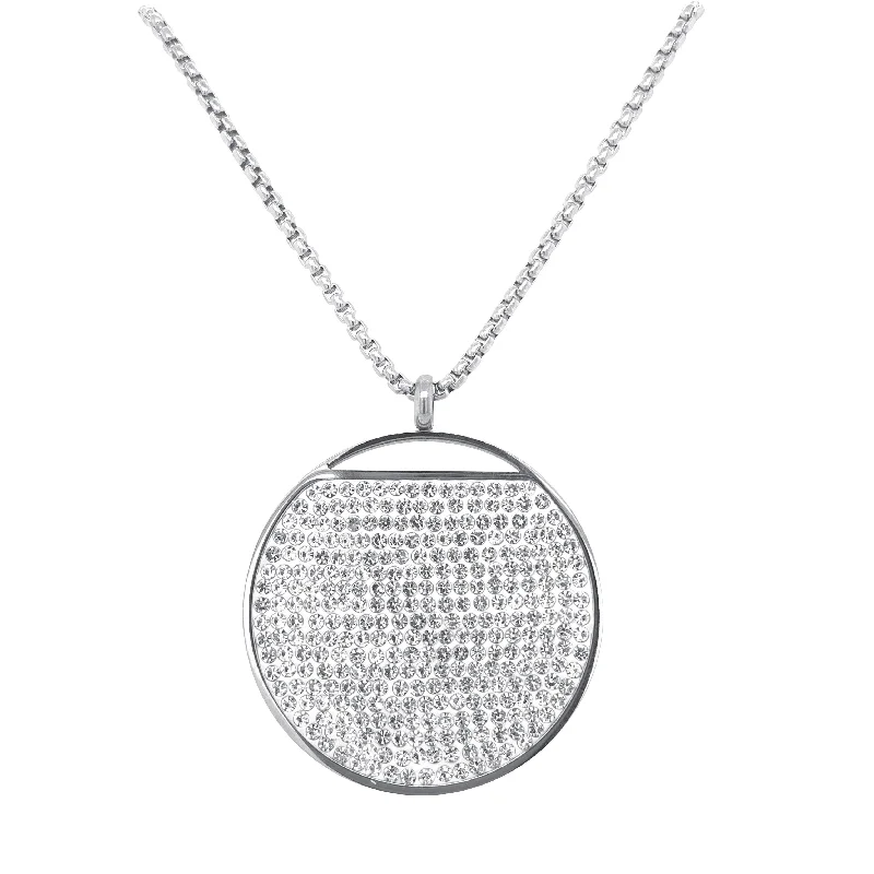 minimalist necklaces for women -Stainless Steel Pave Crystal Disc Necklace