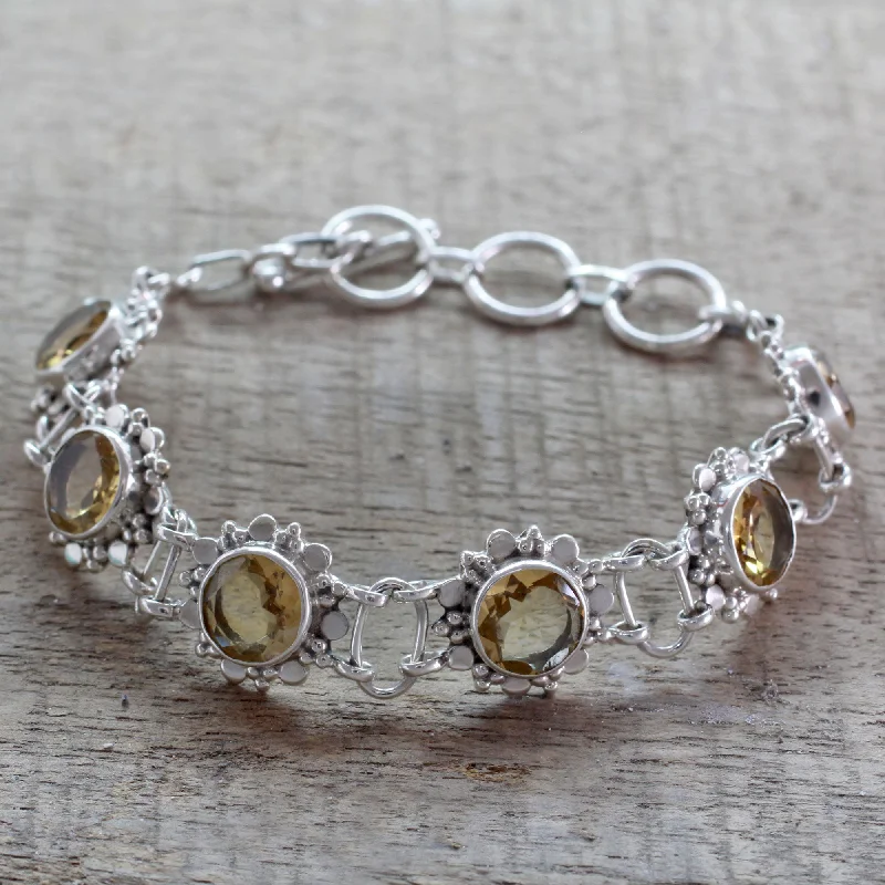 rose gold bangles for women -Hindu Sunflowers Citrine & Silver Link Bracelet