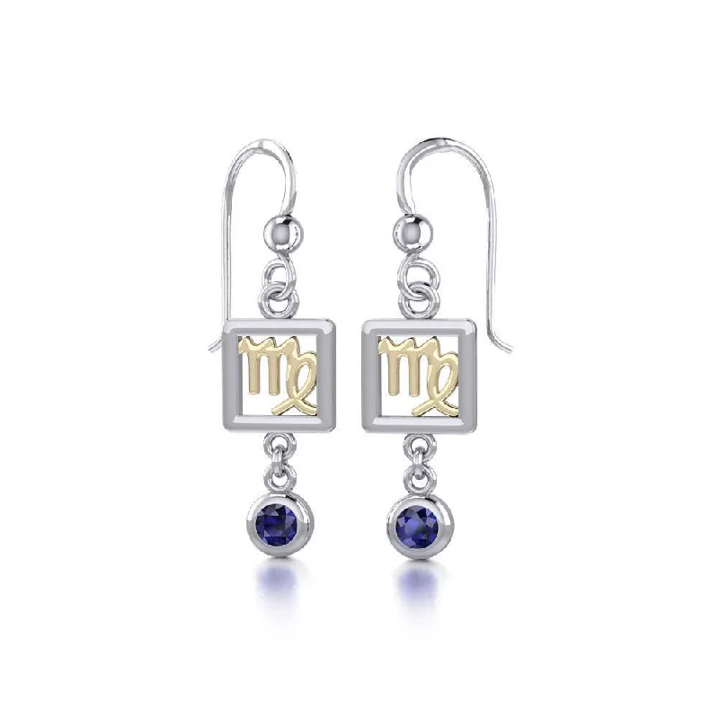 fashion-forward earrings for women -Virgo Zodiac Sign Silver and Gold Earrings Jewelry with Sapphire MER1774