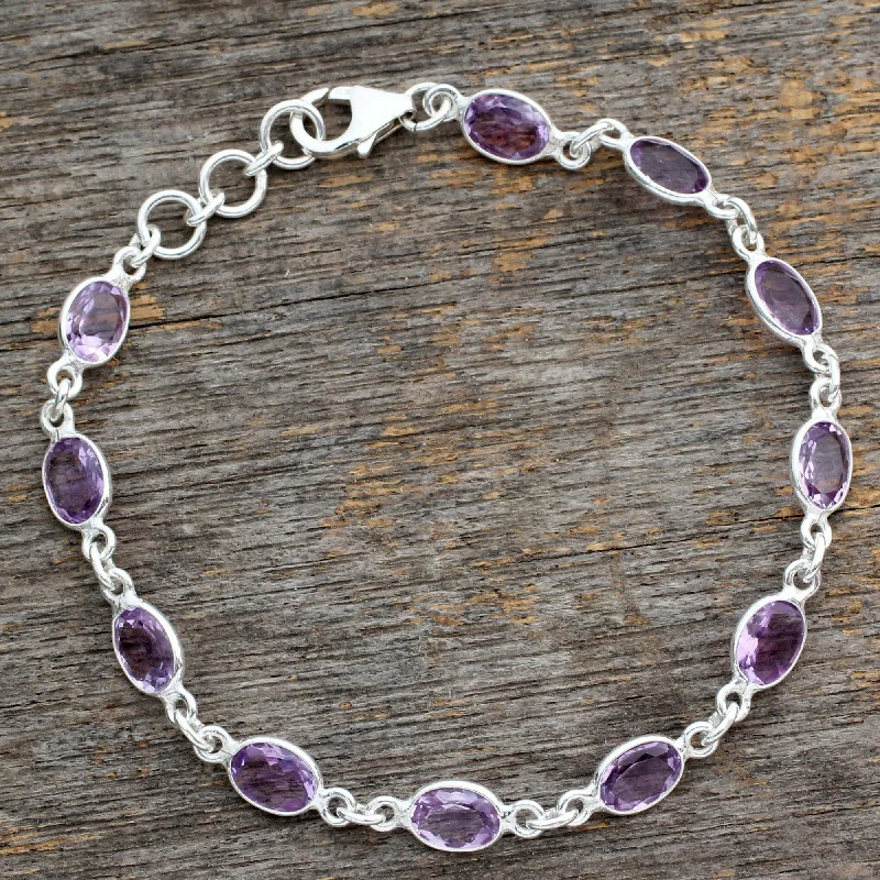 vintage-inspired bangles for women -Oval Amethyst Tennis Bracelet