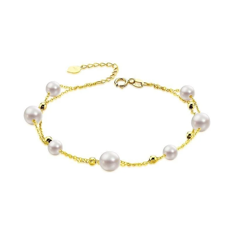 silver chain bracelets for women -18k Yellow Gold Natural Freshwater Pearl Bracelet