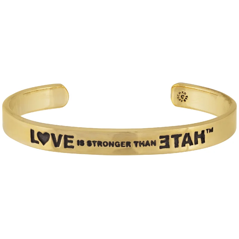 women’s bracelet with charms -Love Is Stronger Than Hate Brass Cuff Bracelet