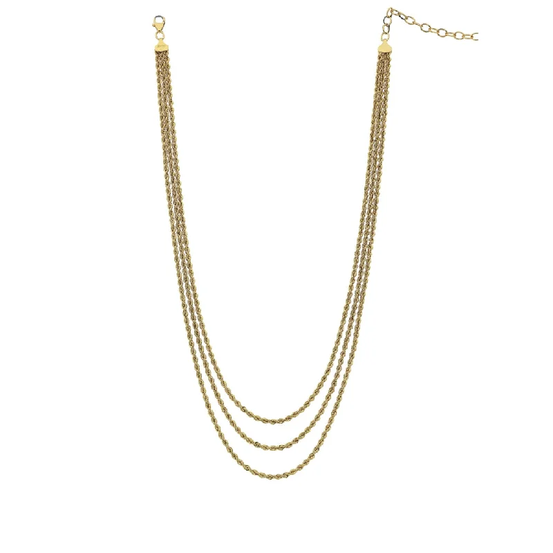 elegant necklaces for women -9ct Yellow Gold Silver Infused Triple Rope Cascading Necklace