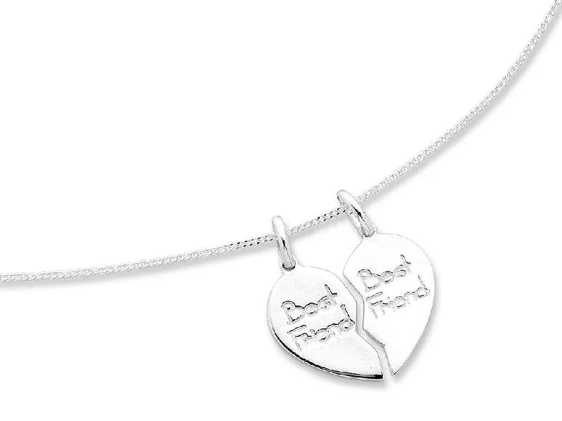 engagement necklaces for women -45cm Sterling Silver Split Heart Best Friend Necklace