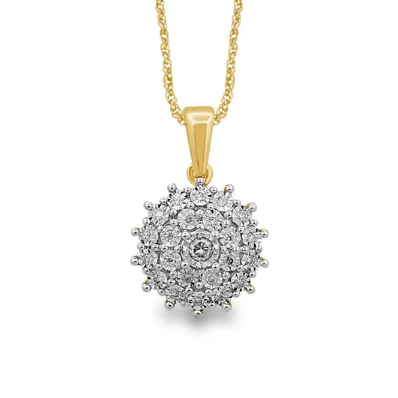 creative design necklaces for women -9ct Yellow Gold Flower Necklace with 0.25ct of Diamonds