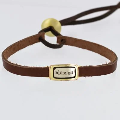 women’s engraved bangles -Blessed Mixed Metals Bracelet On Sienna Leather