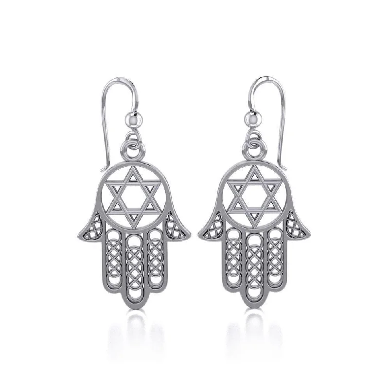 layered earrings for women -Hamsa Star of David Sterling Silver Earrings TER1699