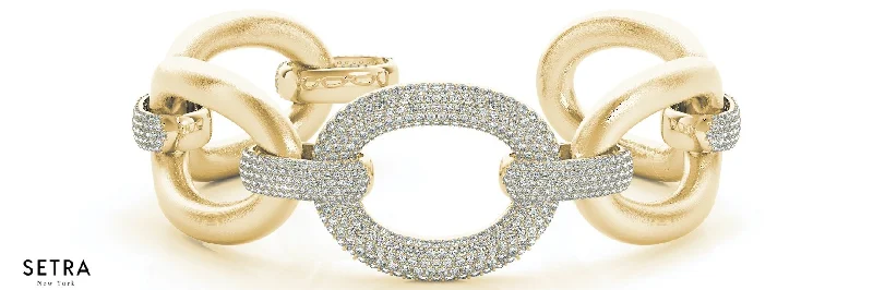 men’s and women’s matching bracelets -4.89ct Round Diamonds Women's Diamonds Micro Set Solid Fancy Bracelet 14K Gold