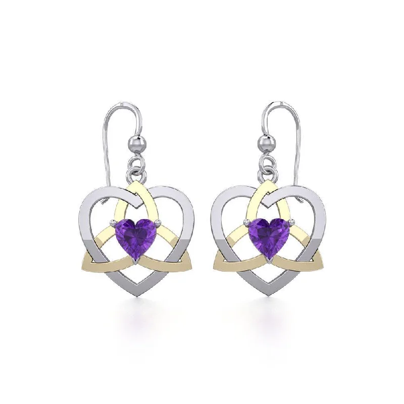 colorful earrings for women -The Celtic Trinity Heart Silver and Gold Earrings with Gemstone MER1788