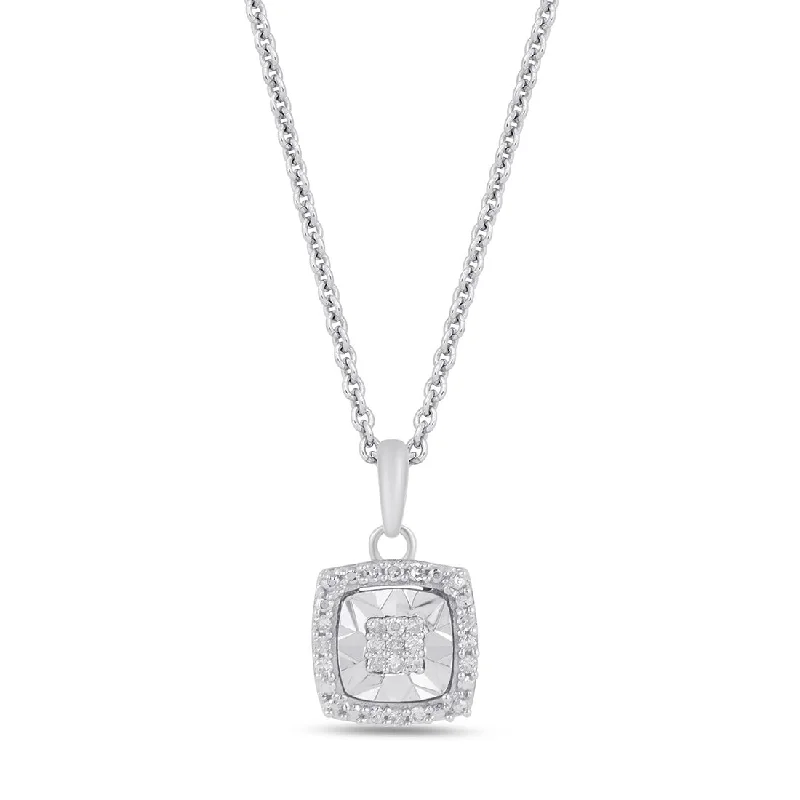 contemporary necklaces for women -Diamond Set Cushion Miracle Halo Necklace in Sterling Silver