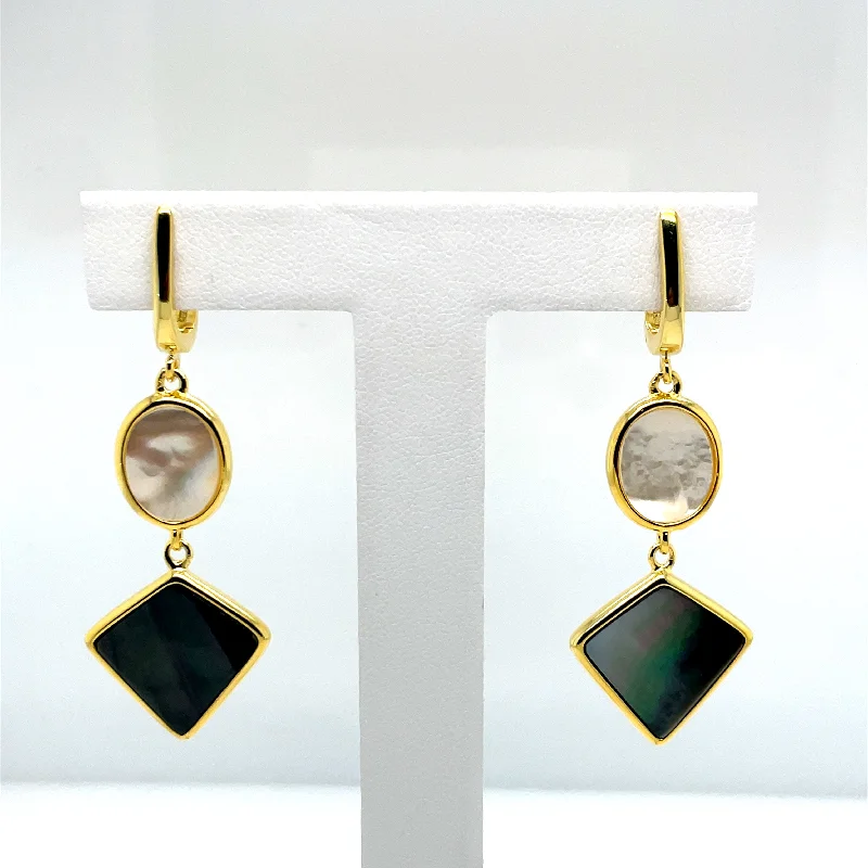 handmade gemstone earrings -Natura Collection SE1936-YG-WHMOP-BLKMOP