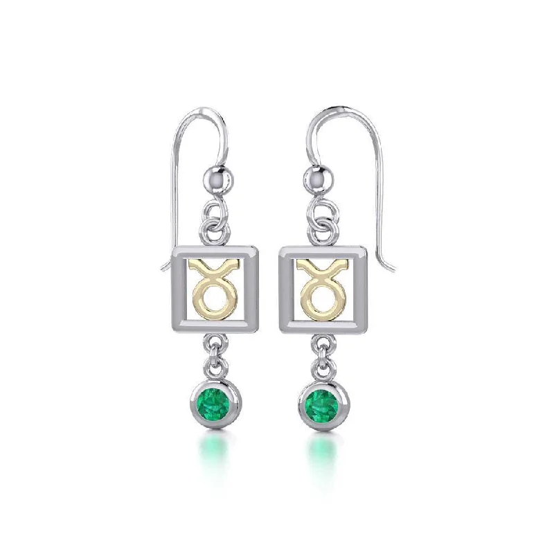 custom-made earrings for women -Taurus Zodiac Sign Silver and Gold Earrings Jewelry with Emerald MER1770