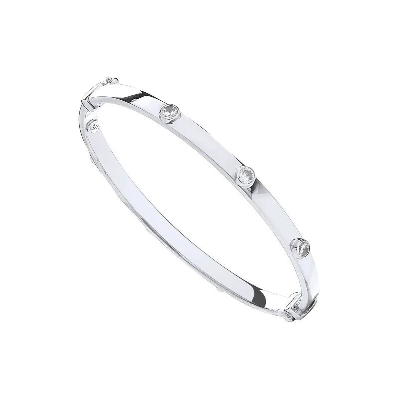 women’s chain bracelets -9K White Gold Hollow Oval Baby CZ Bangle