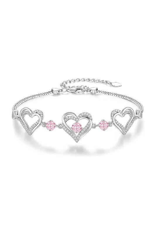 casual bracelets for women -Silver Love Heart Link Birthstone Bracelets