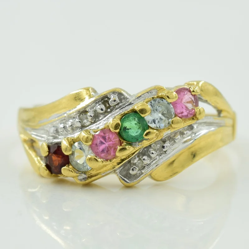 Multi Gem & Diamond Bypass Ring | 0.36ctw, 0.02ctw | SZ 5 |