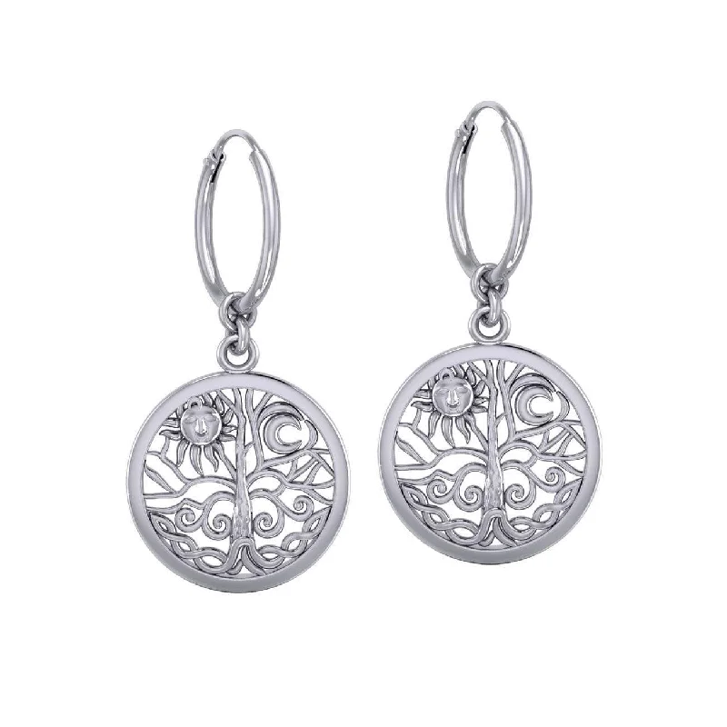 women’s crystal stud earrings -Celtic Tree of Life Silver Hoop Earrings TER2095