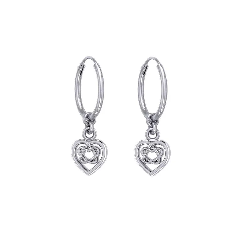 silver stud earrings for women -Celtic Knotwork Heart Silver Hoop Earrings TER2060