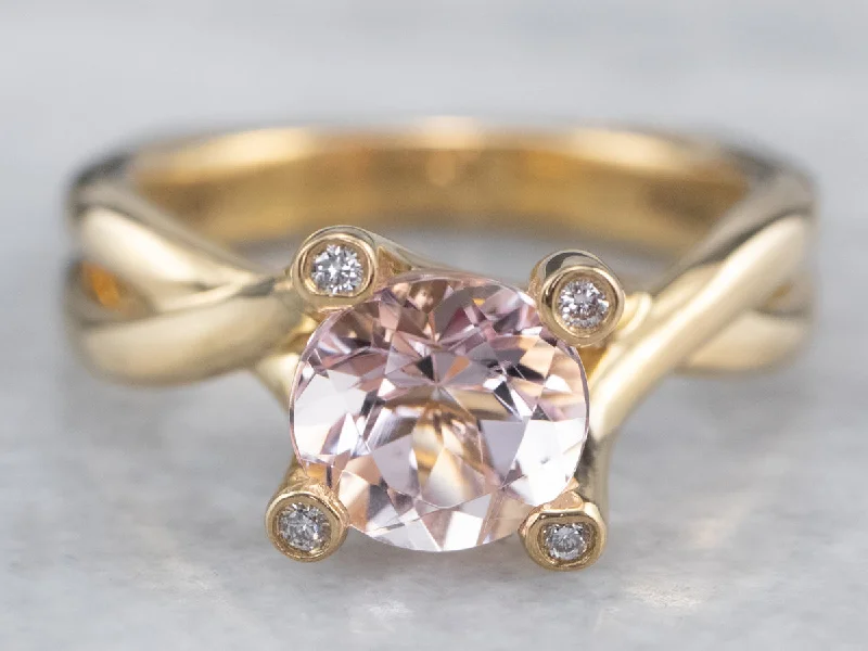 large diamond engagement rings -18K Gold Morganite and Diamond Ring