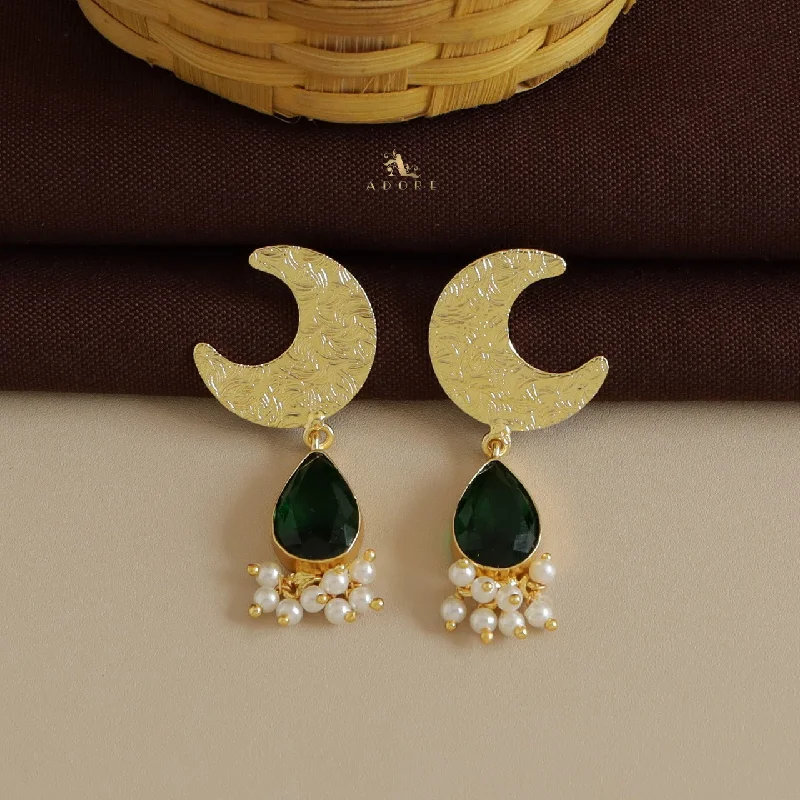 trendy gold earrings for women -Nima Textured Moon Pearl Earring