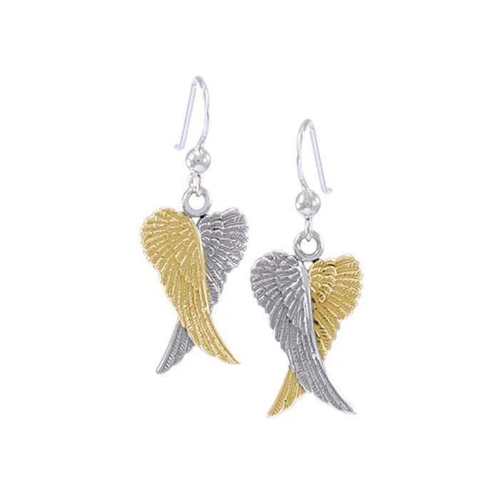 gold drop earrings for women -Angel Wings Silver and 14K Gold accent Earrings MER928