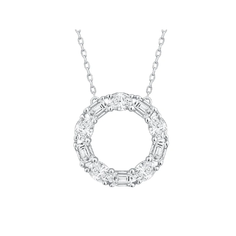 silver pendant necklaces for women -Emerald Cut Circle Necklace with 2.00ct of Laboratory Grown Diamonds in 9ct White Gold