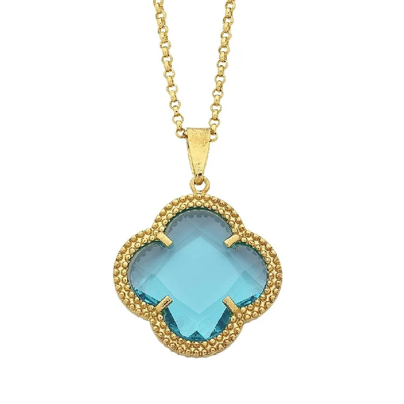 choker necklaces for women -9ct Yellow Gold 4 Leaf Clover Blue Centre Stone Necklace