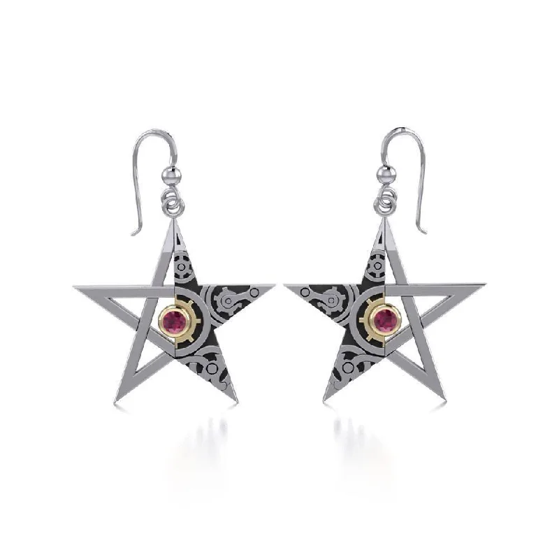 colorful gemstone earrings -The Star Steampunk Silver and Gold Earrings MER1353