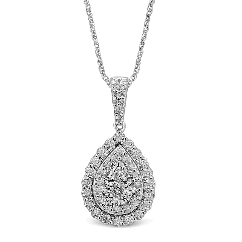 vintage necklaces for women -Brilliant Claw Pear shaped Necklace with 1.00ct of Diamonds in 9ct White Gold