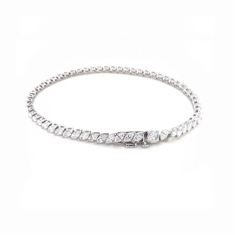 designer bracelets for women -9K White Gold Marquise Lab Diamond Tennis Bracelet