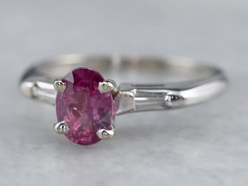 modern engagement rings for women -White Gold Pink Sapphire and Diamond Ring