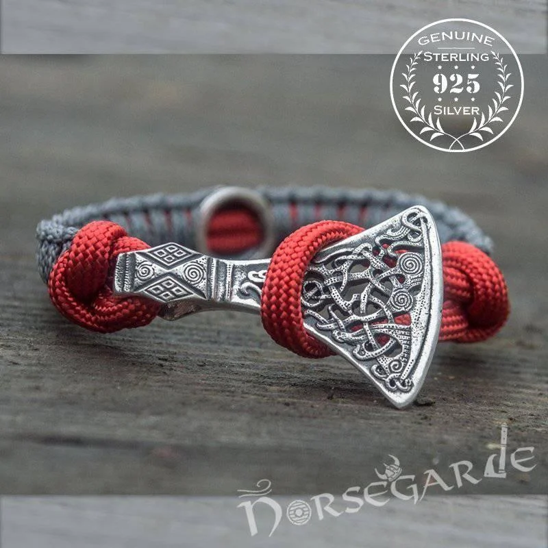 chic bracelets for women -Handcrafted Embers Paracord Bracelet with Axe Head and Rune - Sterling Silver