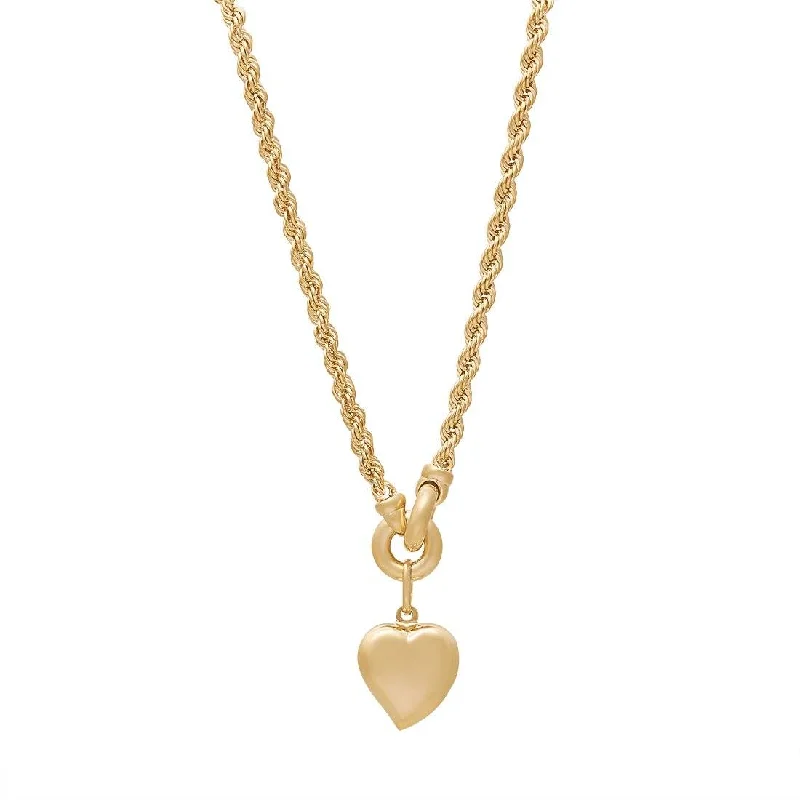 women’s necklaces -Rope Necklace with Heart Charm in 9ct Yellow Gold